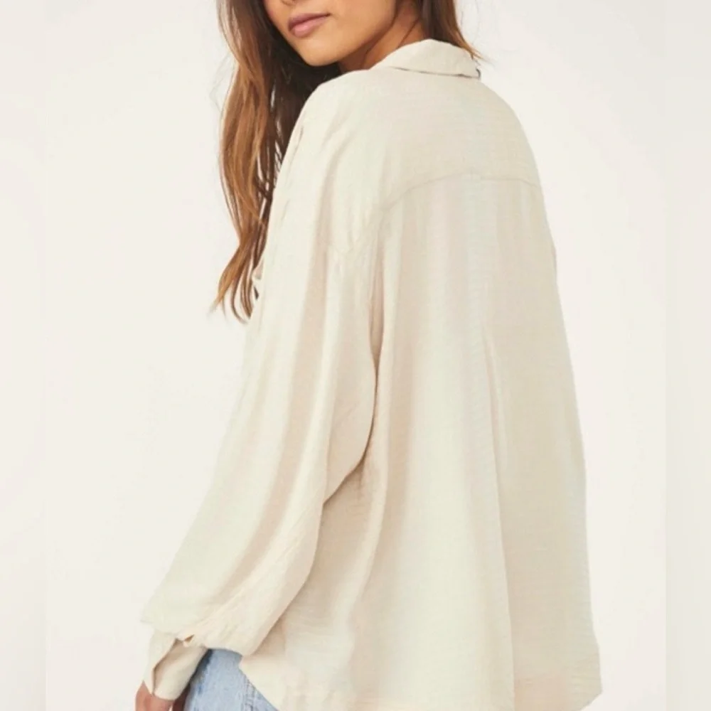 Free People Erin’s Jacquard Oversized Viscose Long Sleeve Button Down